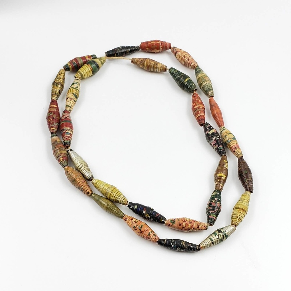 Vintage 60s Hand Painted Paper Bead Necklace